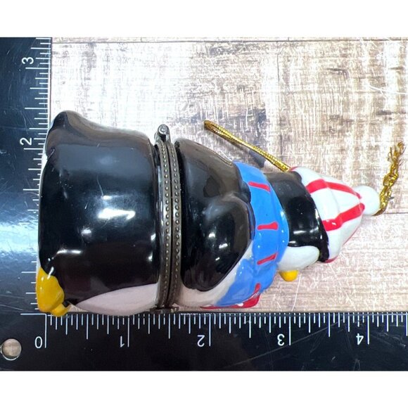 Penguin Ceramic Hinged Trinket Box Ornament With Red & White Hat And Scarf - Picture 5 of 5